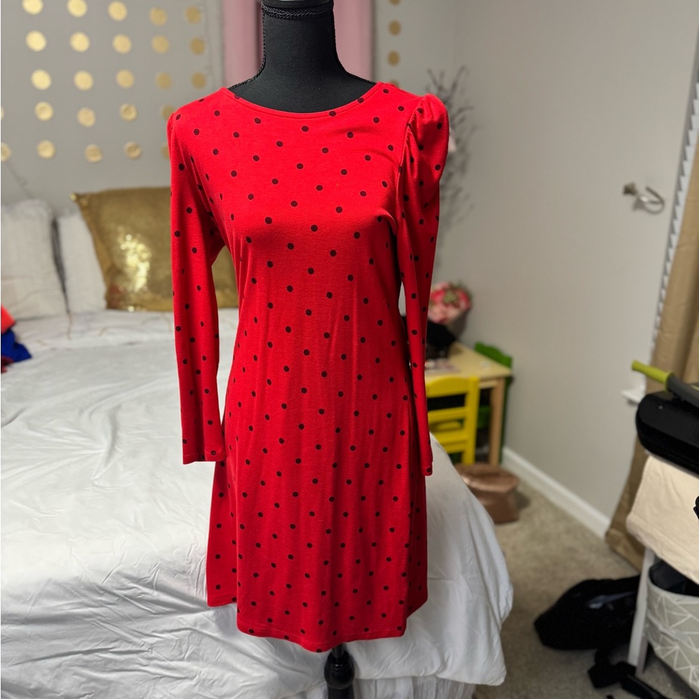 Old Navy Red Polka Dot Long Sleeve Dress Size S